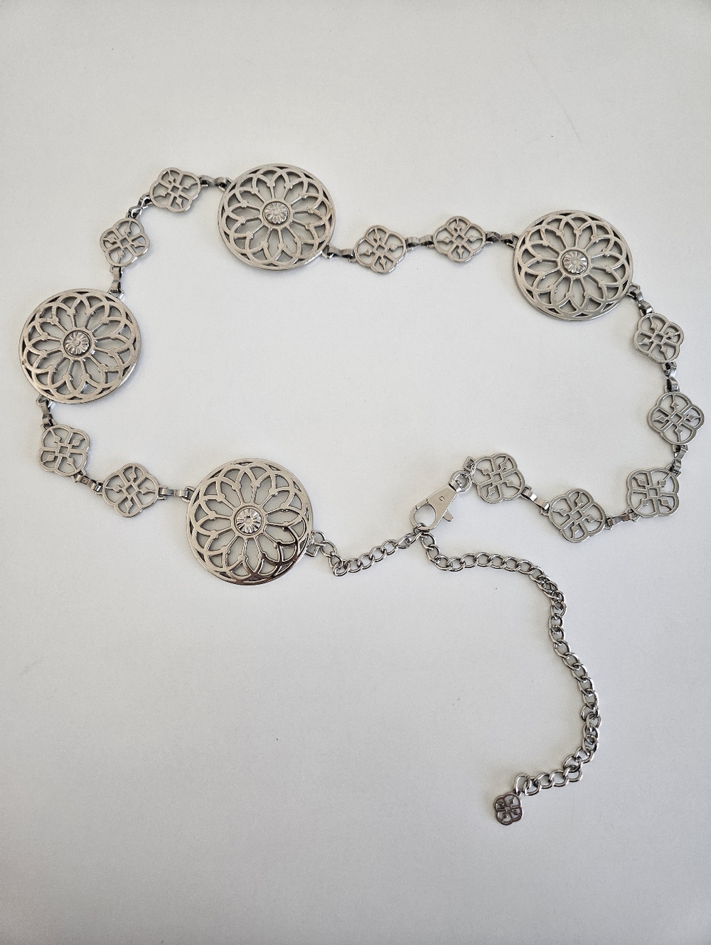 Medallion Chain Belt Western Silver Adkustable Floral Flower Y2K Retro Cowgirl